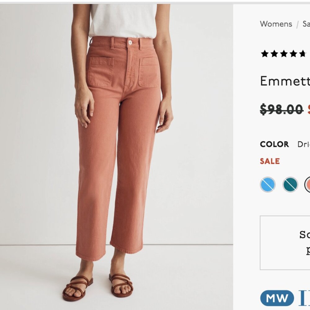 NWT Madewell Emmett 2.0 Wide-Leg Crop Pant